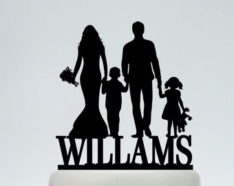 Custom Family Cake Topper,Wedding Topper,Bride and Groom with little boy and little girl Cake Topper,Couple with child Cake Topper C159
