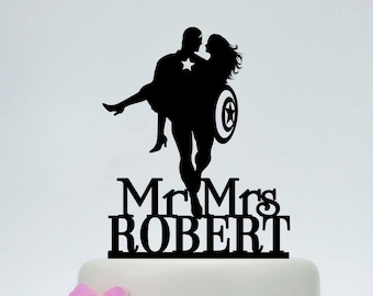 Captain America Wedding Cake Topper,Mr and Mrs Cake Topper,Custom Cake Topper, Super Hero Cake Topper, Captain America Silhouette C246