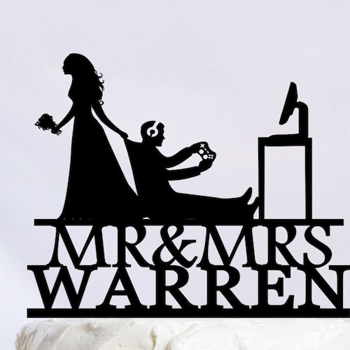 Gamer Wedding Cake Topper Bride Pulling Groom Cake Topper Etsy UK