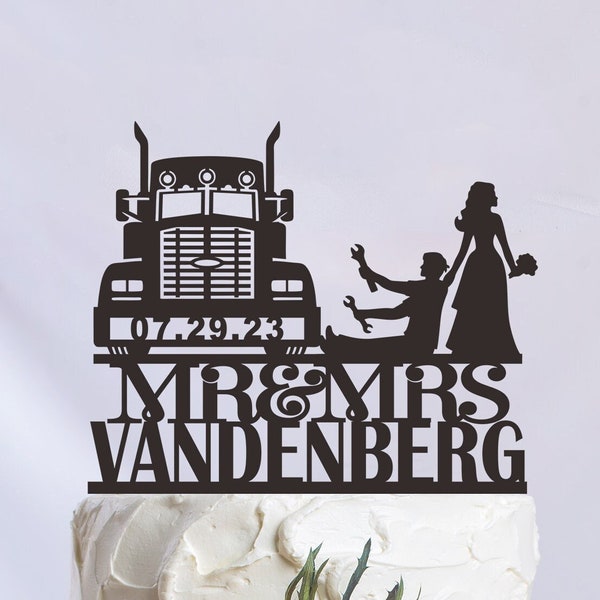 Trucker Wedding Cake Topper, Truck  Cake Topper, Bride Dragging Groom, Driver Cake Topper, Truck Wedding,Trucker Party C371