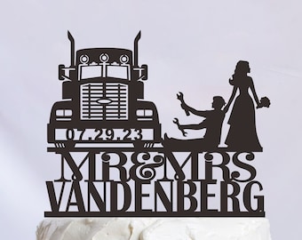 Trucker Wedding Cake Topper, Truck  Cake Topper, Bride Dragging Groom, Driver Cake Topper, Truck Wedding,Trucker Party C371