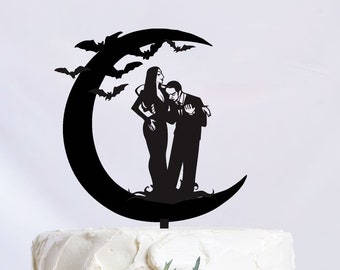 Halloween Wedding Cake Topper, Adams Family Cake Topper, Halloween Theme Decoration, Morticia And Gomez Cake Topper  C336