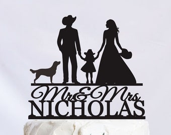 Cowboy Wedding Cake Topper, Family Cake Topper, Cowboy Couple Cake Topper, Custom Cowgirl Cake Topper, Cowboy Party Decor C291