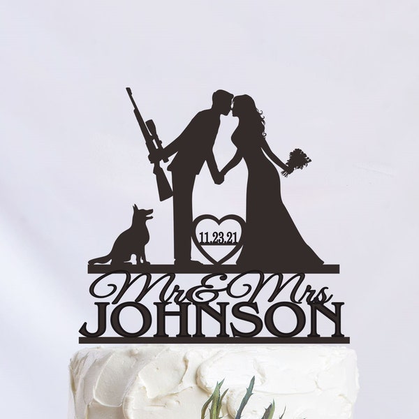 Hunter Cake Topper, Hunting Wedding Cake Topper, Hunting Couple Cake Topper, The Hunt Is Over Cake Topper, Mr And Mrs Cake Topper C363