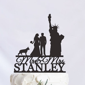 Travel Wedding Cake Topper, Statue of Liberty Cake Topper, Traveling Party Decor, Couple Cake Topper, Travel theme Party C338