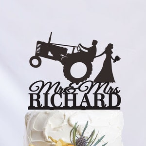 Farmer Wedding Cake Topper, Country Cake Topper, Tractor Cake Topper, Rustic Wedding Cake Topper, Mr and Mrs Cake Topper C360