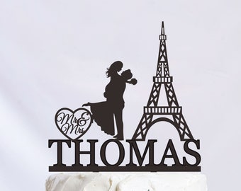 Travel Wedding Cake Topper, Eiffel Tower Cake Topper, Traveling Party Decor, Pairs Couple Cake Topper, Travel theme Party C364