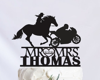 Motocycle And Horse Racing Cake Topper ,Motocycle Wedding Cake Topper ,Rider Couple Cake Topper ,Mr And Mrs Cake Topper C351