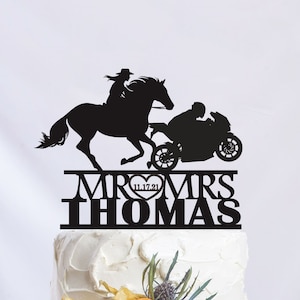 Motocycle And Horse Racing Cake Topper ,Motocycle Wedding Cake Topper ,Rider Couple Cake Topper ,Mr And Mrs Cake Topper C351
