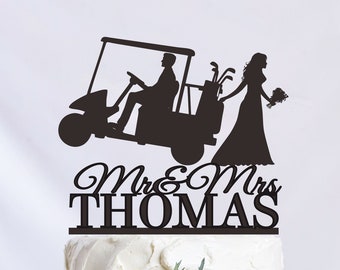 Golf Cake Topper, Golf Cart Wedding Cake Topper, Golfing Couple Cake Topper, Bride Dragging Groom Cake Topper, Mr and Mrs Cake Topper C367