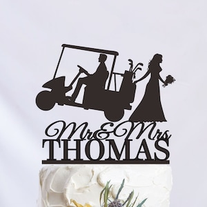 Golf Cake Topper, Golf Cart Wedding Cake Topper, Golfing Couple Cake Topper, Bride Dragging Groom Cake Topper, Mr and Mrs Cake Topper C367