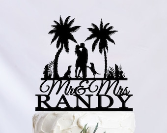 Beach Wedding Cake Topper, Palm Tree Wedding Cake Topper, Beach Theme Cake Topper, Couple Cake Topper ,Mr & Mrs Cake Topper C317