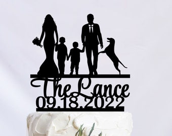 Family Wedding Cake Topper, Family Theme Cake Topper, Mr And Mrs Cake Topper With Children, Bride And Groom Cake Decoration C297