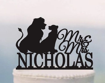 The Lion King Wedding cake topper,Disney Inspired Wedding,Mr and Mrs Cake Topper,Simba and Nala  C254