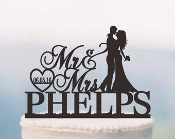 Wedding Cake Topper,Mr and Mrs Cake Topper With Surname,Heart Topper,Custom Cake Topper,Personalized Cake Topper,Date Cake Topper C118