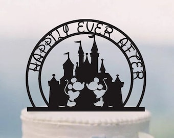 Happily Ever After Cake Topper, Disney Wedding Cake Topper, Mickey And Minnie Cake Topper,Custom Cake Topper, Disney Castle Cake Topper C352