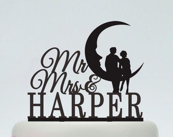 Wedding Cake Topper,Mr and Mrs Cake Topper With Surname,Custom Cake Topper,Personalized Cake Topper,Wedding Decoration C068