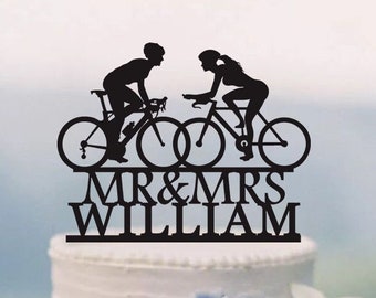 Bicycle Couple Cake Topper ,Bicycle Wedding Cake Topper, Bike Rider Cake Topper ,Mr And Mrs Biker Cake Topper C348