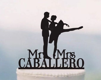 Ballerina Cake Topper, Wedding Cake Topper,Mr and Mrs Cake Topper, Ballet dancer silhouette, personalized cake topper,Dance Wedding C267