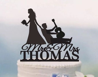 Guitar Cake Topper, Musician Wedding Cake Topper, Guitar Player Cake Topper, Mr and Mrs Guitarist Couple Cake Topper C347