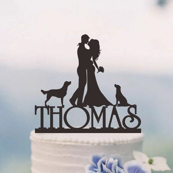 Wedding Cake Topper,Bride and Groom Cake Topper,Couple Silhouette,Custom Cake Topper,Dog Cake Topper,Funny Cake Topper C087