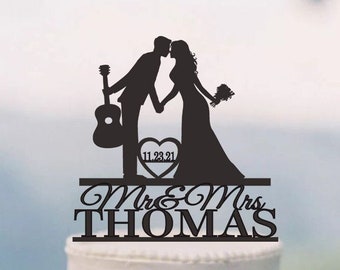 Guitar Cake Topper, Musician Wedding Cake Topper, Guitarist Couple Cake Topper, Mr and Mrs Custom Cake Topper C355