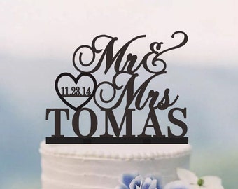 Wedding Cake Topper,Mr and Mrs Cake Topper With Surname,Heart Topper,Custom Cake Topper,Personalized Cake Topper,Rustic Cake Topper C079