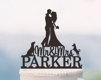 Mr & Mrs Cake Topper,Bride And Groom Silhouette,Wedding Cake Topper,Couple Cake Topper,Dog Cake Topper - C107