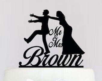 Funny Wedding Cake Topper,Bride and groom Silhouette,Custom Cake Topper,Personalized Topper,Wedding Decoration C075
