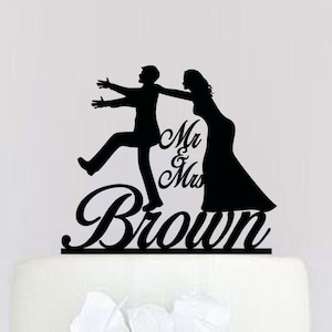 Funny Wedding Cake Topper,Bride and groom Silhouette,Custom Cake Topper,Personalized Topper,Wedding Decoration C075