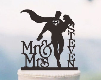 Wedding Cake Topper,Super Hero Cake Topper, Mr and Mrs Cake Topper, Custom Cake Topper, Super Hero Theme Decor C132