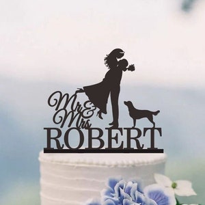 Braut und Bräutigam Tortenstecker mit Nachnamen, Paar Silhouette, Hochzeitstorte, Tortenstecker personalisiert, Mr Mrs Cake Topper C094