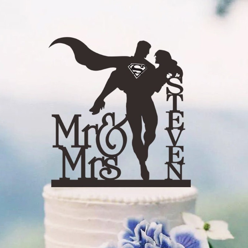 Custom Wedding Cake Topper - Batman Symbol and Mr & Mrs last