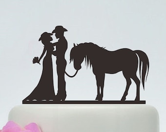 Wedding Cake Topper,Cowboy Couple Silhouette,Bride And Groom Cake Topper,Custom Cake Topper,Funny Cake Topper P133