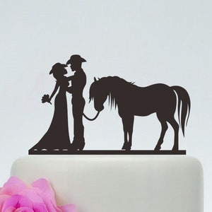 Wedding Cake Topper,Cowboy Couple Silhouette,Bride And Groom Cake Topper,Custom Cake Topper,Funny Cake Topper P133