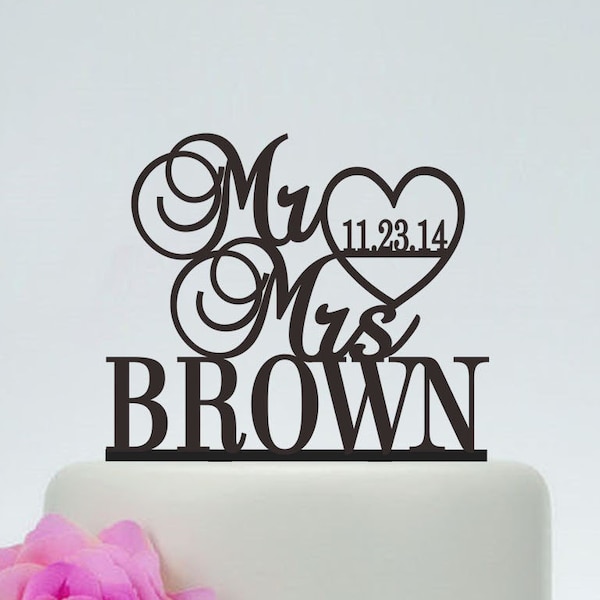 Bruidstaart Topper, de heer en mevrouw taart Topper met achternaam, aangepaste taart Topper, gepersonaliseerde taart Topper, bruiloft decoratie C081