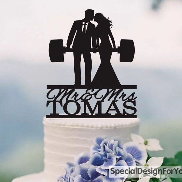 Weight Lifting Wedding Cake Topper, Weight lifter Couple Cake Topper, Weightlifter Theme Party Decor, Body Building Cake Topper C219