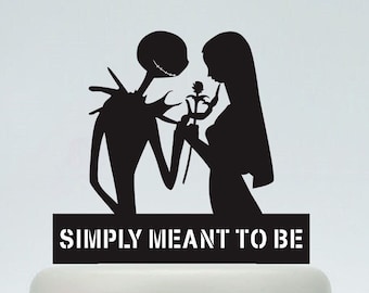 Topper de pastel de bodas, simplemente destinado a ser, topper de pastel personalizado, Jack Skellington Cake Topper, Jack y Sally, Halloween Wedding Topper P146