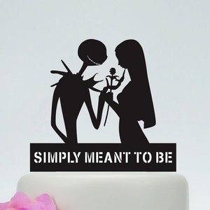 Wedding Cake Topper,Simply Meant To Be,Personalized Cake Topper,Jack Skellington Cake Topper, Jack and Sally, Halloween Wedding Topper P146 image 1