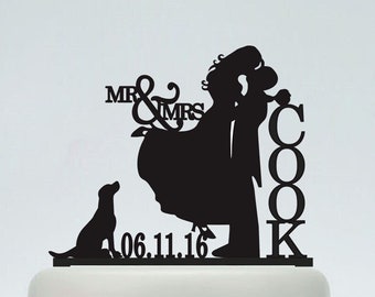 Mr & Mrs Cake Topper,Bride And Groom Silhouette,Wedding Cake Topper,Personalized Cake Topper,Date Cake Topper,Dog Cake Topper, Couple- C111