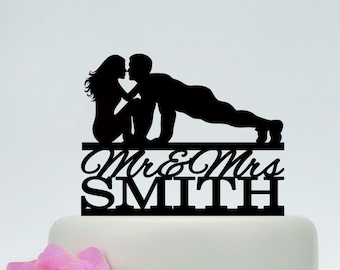 Wedding Cake Topper,Fitness Cake Topper,Gym Training Cake Topper,Bodybuilder Cake Topper,Last Name Cake Topper,Custom Cake Topper C273