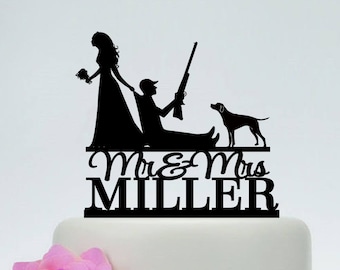 Hunting cake topper, Bride Pulling Groom Cake Topper, Bride Dragging Groom, Funny Cake Topper,Mr and Mrs Cake Topper, Gun Wedding C193