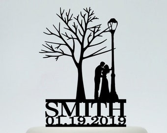 Custom Wedding Cake Topper, Tree Cake Topper,Personalized Cake Topper,Acrylic Cake Topper,Couple Kissing Silhouette C275