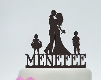 Wedding Cake Topper,Bride and Groom Cake Topper with Kids,Love Family Cake Topper,Custom Cake Topper,Acylic Cake Topper,Cake Decoration C113
