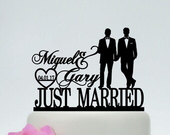 Mr and Mr Wedding Cake Topper,Gay Couple silhouette,Same Sex Cake Topper,Gay Cake Topper,Two men Wedding,Gay Wedding,Two names Topper-C185