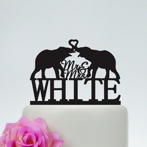 Elefant Hochzeit Torten torten topper,Mr and Mrs Cake Topper mit Nachnamen,Personalisierter Torten torten Torten topper, Herz Torten topper C152