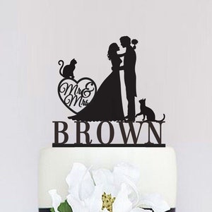 Mr and Mrs Cake Topper mit Nachnamen,Tortenstecker Mit Nachnamen,Tortenstecker Mit Namen,Tortenaufleger Haustier,Tortenaufsatz Für Brautpaar C073