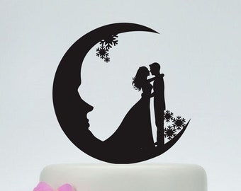 Wedding Cake Topper,Moon cake topper, Acrylic Custom Cake Topper,Snowflake Cake Topper,Love Cake Topper,Bride and Groom Silhouette  P150