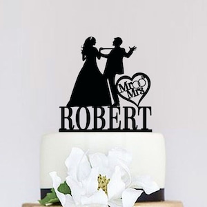Funny Wedding Cake Topper,Mr and Mrs Cake Topper With Last Name,Custom Cake Topper,Bride and groom Silhouette,Unique Cake Topper C074