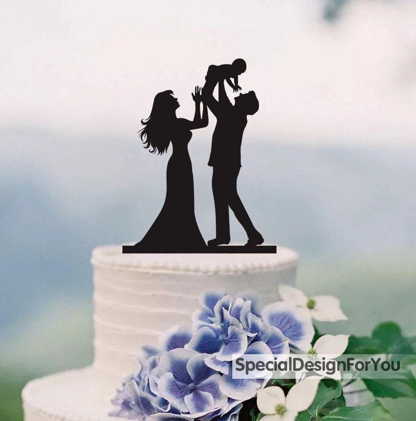 YAMI COCU Wedding Cake Topper - Bride, Groom & Little Girl Silhouette, Rustic Family Decor | Food Safe Acrylic Keepsake - View #9